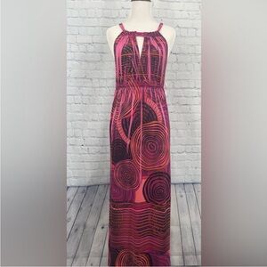 Made In Mexico Party Boat Cruise Dress Size Medium Hot Pink Art To Wear Maxi